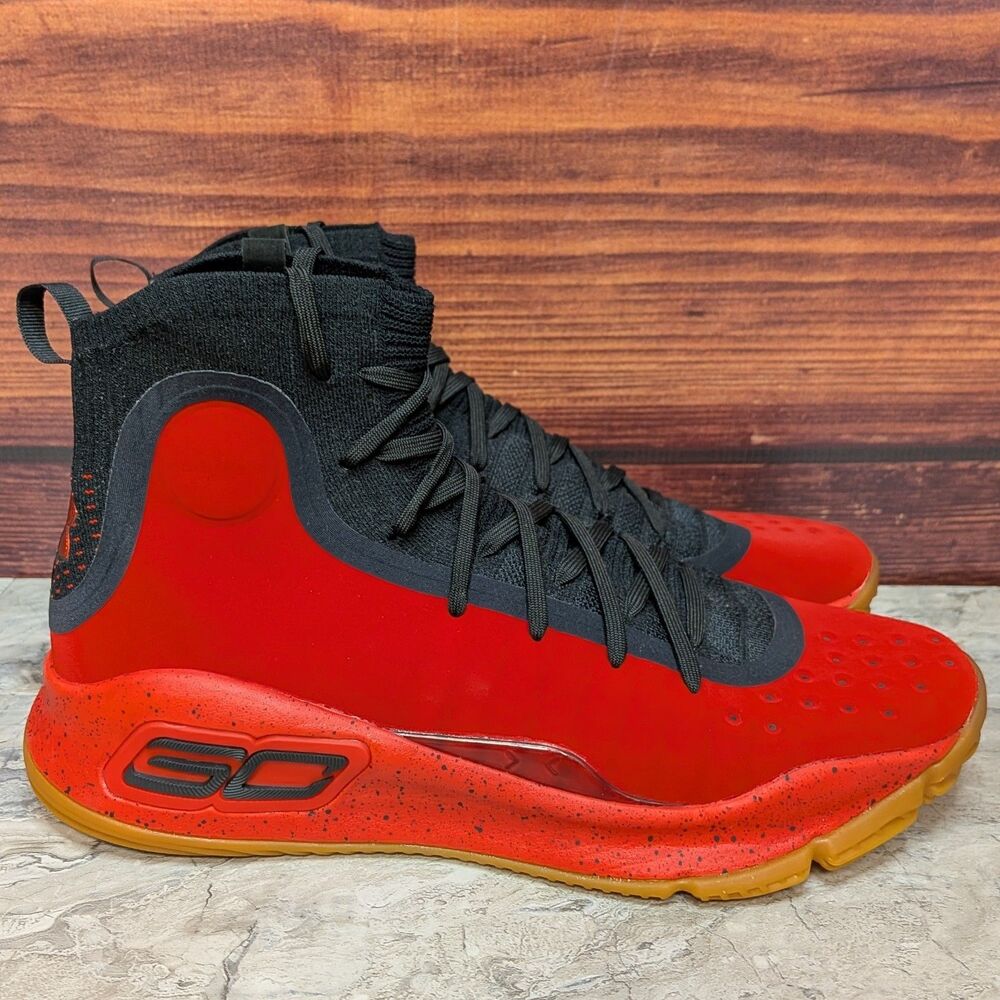 Under Armour Curry 4 Men's 11 Red Rogue Black Gum Basketball Shoes 1298306-603